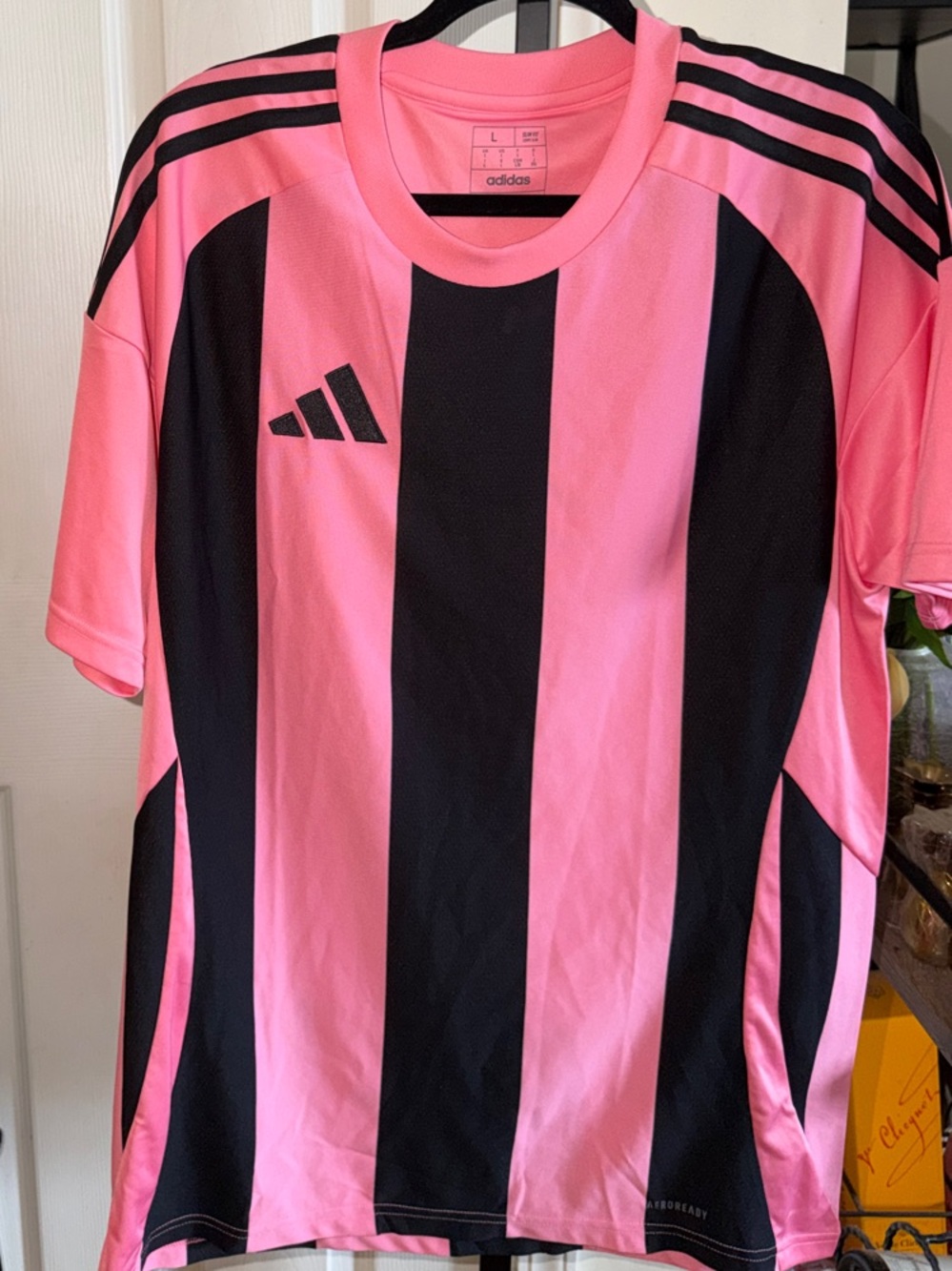 Adidas Pink and Black Striped  Soccer Jersey